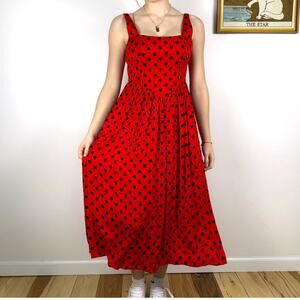 UO Lydia Polka Dot Midi Dress MEDIUM Red black Urban Outfitters